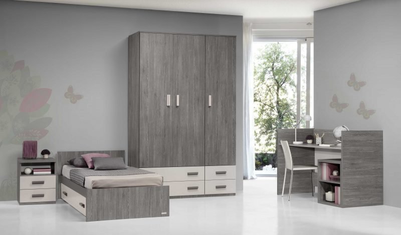 3. cama combi deco joplin gris coco+ armario +modulo armario