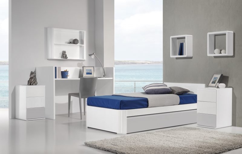 9.Combi arc blanco brillo plata brillo CAMA+ESTANTES