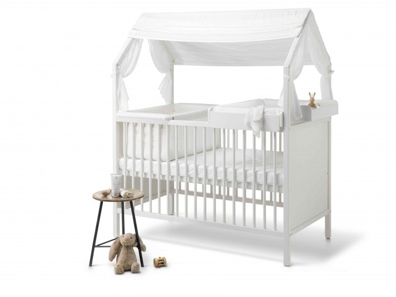 Stokke® Home Bed, White. With Cradle and Changer. Stokke® Home™ Roof textile, White
