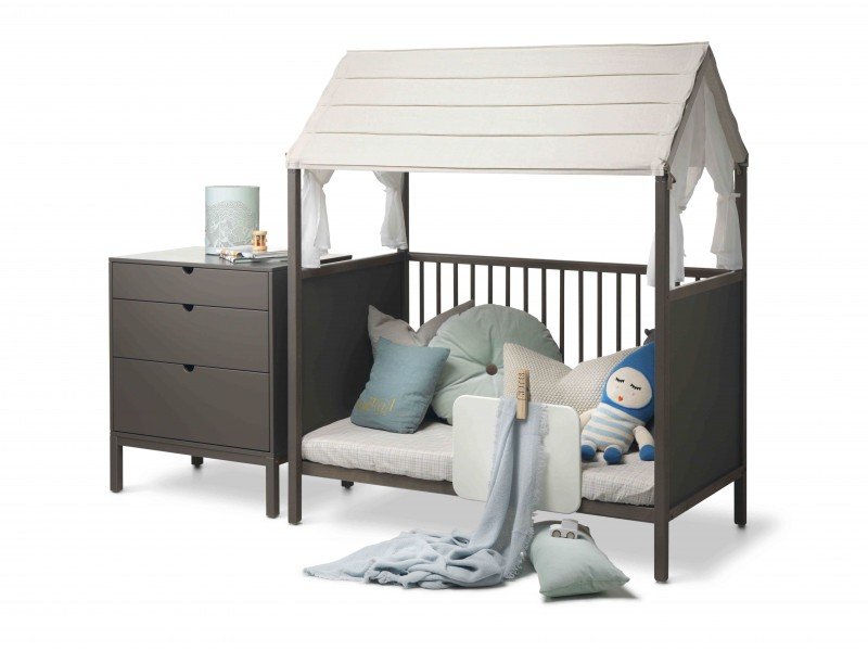 Stokke® Home™ Bed and Dresser, White. Stokke® Home™ Bed Roof textile, White.
