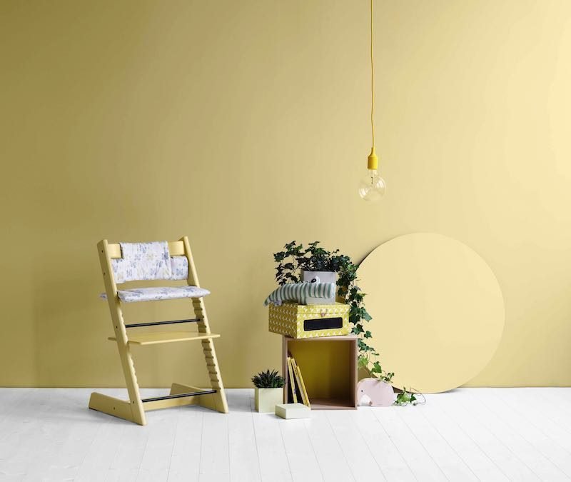Tripp Trapp® Wheat Yellow with Sweet Butterfly cushion.